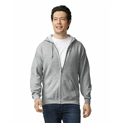 Afbeelding van Gildan Pullover met capuchon ritssluiting, uniseks, grijs.