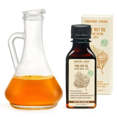 Afbeelding van Siberische pijnboomolie met dennenhars en pure cederhars, natuurlijk, 100% extra vierge koudgeperst, 100 ml
