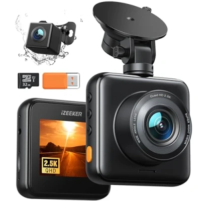 Afbeelding van iZEEKER Dashcam auto voor en achter met SD kaart 1080p Full HD, dubbele camera in de ongevalsopname, parkeermonitor, nachtzicht, WDR