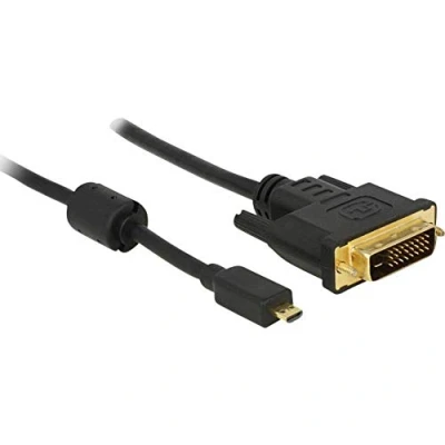 Afbeelding van Delock 83586 HDMI kabel / DVI Adapterkabel micro D stekker, 24+1 polige stekker 2.00 m Zwart Met Ferrietkern, Schroefbaar, Vergulde