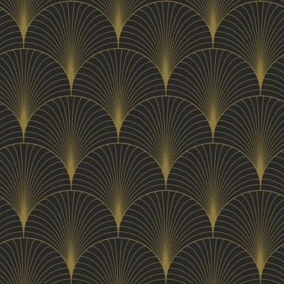 Afbeelding van ESTAhome behang art deco motief zwart en goud 139457 0,53 x 10,05 m