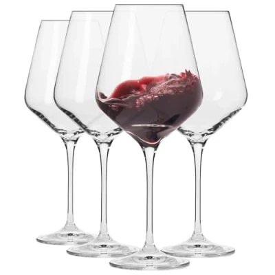 Afbeelding van Krosno Avant Garde Collection 4 stuks 490 ml rode wijnglazen, perfect voor thuis, restaurants en feesten, vaatwasmachinebestendig, dunne rand, lange steel, elegant