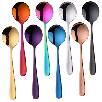 Afbeelding van Eetlepel roestvrij staal 18/10 kleurrijke Soeplepels, 8 stuks, grote mueslibladeren, dessertbladeren, lengte 17,5 cm, 4,5 Eetlepel, Soepkopjeslepel voor muesli, pap, fruit, yoghurt, kleuren