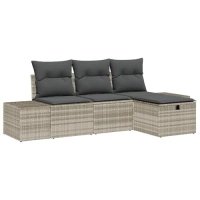 Afbeelding van vidaXL 4 delige Tuin Sofa Set met Kussens Lichtgrijs Poly Rattan
