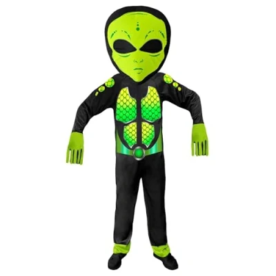Afbeelding van Widmann Alien Kostuum Gifgroen Science Fiction Ruimtemonster Kind Groen, Zwart Maat 146 Carnavalskleding Verkleedkleding
