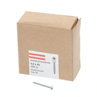 Afbeelding van spaanplaatschroeven verzinkt platverzonken kop TX20 voldraad 4.0X40 (per 200 stuks)