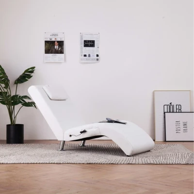 Afbeelding van Massage chaise longue met kussen kunstleer wit