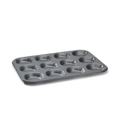 Afbeelding van De Buyer Plaat met 12 taartjes van staal antiaanbaklaag Diameter 7 cm Zwart
