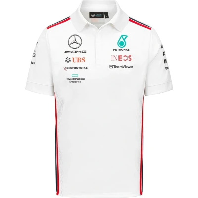 Afbeelding van Mercedes Teamline Polo Wit 2023 M Lewis Hamilton George Russel Formule 1 AMG