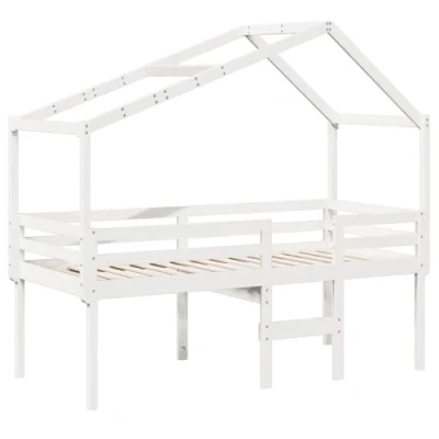 Afbeelding van vidaXL Hoogslaper met dak massief grenenhout wit 90x200 cm