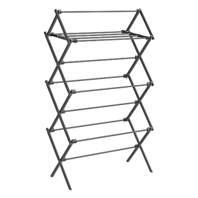 Afbeelding van SONGMICS Opvouwbaar droogrek, compact droogrek met stalen frame, eenvoudige montage, voor binnen en buiten, zwart LLR770B01