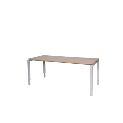 Afbeelding van Domino bureau, hoogte instelbaar (62 85cm) met 180x90cm &#039;zwevend&#039; havana/ kersen licht 25mm blad en aluminium (RAL9006) N poot frame