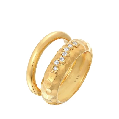 Afbeelding van Elli 2PACK Classic Ring goldcoloured, Dames, Maat: 56, Gold coloured