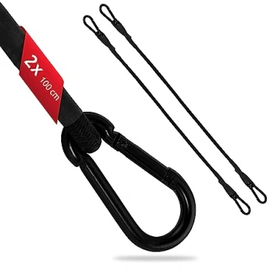 Afbeelding van ECENCE 2 x elastische riem met karabijnhaak, 100 cm, zwart, spanband, spanbanden voor bagagedrager, verlengkabel, spankabel fiets, auto, bagage