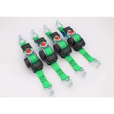 Afbeelding van Set van 4 automatische sjorbanden met puntige haak, 1,8 m x 25 mm, 300/600 daN