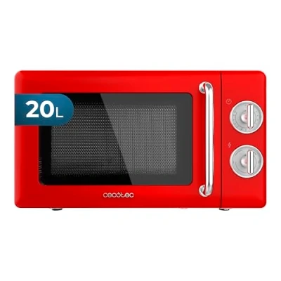 Image de Cecotec Micro ondes Mécanique de 20 L ProClean 3010 Retro Red. 700 W Puissance et 6 Niveaux Puissance, Minuterie, Avertissement fin cuisson, Design Vintage