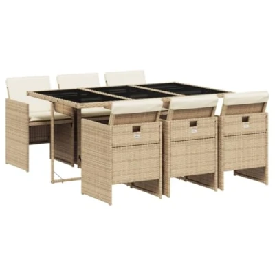 Afbeelding van vidaXL 7 delige Tuinset met kussens poly rattan beige