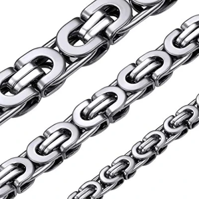 Afbeelding van ChainsHouse Herenketting, roestvrij staal, Cubaanse ketting, pantserketting, grof, Byzantijns, jongens, sieraden, cadeau, punk [staal/zwart/goud] [lengte: 46/51/55/61/66/71/76 cm][breedte: 6/8/10 mm]