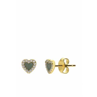 Afbeelding van Lucardi Dames Zilveren goldplated Oorbellen met een hartvormige Amazonite gemstone Staal Goud