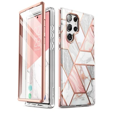 Afbeelding van Cosmo 360 hoesje met screenprotector Geschikt Voor Samsung S22 Ultra Marmer