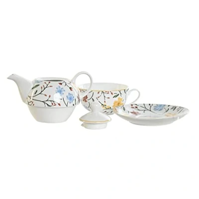 Afbeelding van Theepot Spel DKD Home Decor Porselein Blauw Terra cotta Wit Geel (3 Stuks)
