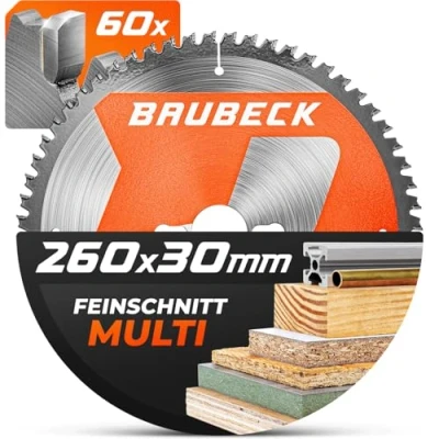 Afbeelding van BAUBECK Zaagblad 260 x 30 mm Z60 2,15 in hout en aluminium Compat. Met Festool Kapex KS 120, M. LS1018LN, LF1000, LS1019L, cirkelzaagblad 260,