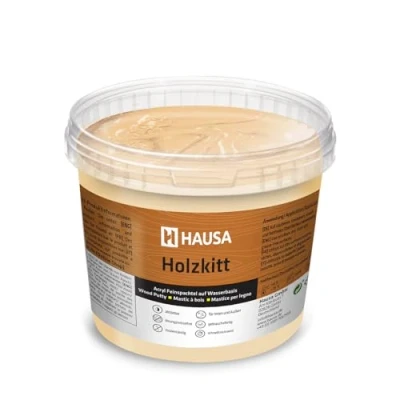 Afbeelding van HAUSA Houtplamuur 1 kg natuurlijk eiken houtplamuur, stopverf voor het repareren van houtschade, klaar gebruik, uitstekende vulkracht, sneldrogend