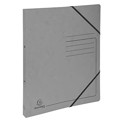 Afbeelding van Exacompta 542561E ringband, 2 ringen, 1,5 cm, rug van glanzend karton, met lijndruk voor het markeren mappen, elastiekjes opbergen documenten. grijs.