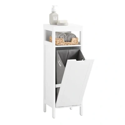Afbeelding van SoBuy BZR122 W Waskast met opvouwbare waszak Wasmand Badkamerkast Wit ca. 30 x 90 cm
