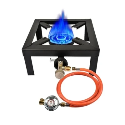 Afbeelding van hzexun Camping gasfornuis, Gietijzeren Gas 6 kW met 1,5 m buis 50 bar drukregelaar voor wandelen picknick