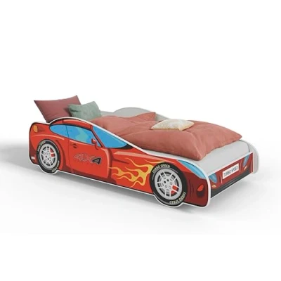 Afbeelding van KOBI kinderbed 4 x auto 140 70 cm meerkleurig thema Race Off Road Car jongens meisjes met lattenbodem en matras hutbed barrière