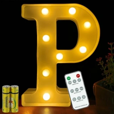 Afbeelding van Honphier® letterlamp, afstandsbediening, alfabetlamp, led, letterverlichting, verlichte letters, nachtverlichting, decoratie voor verjaardagsfeestje, bruiloft (P)