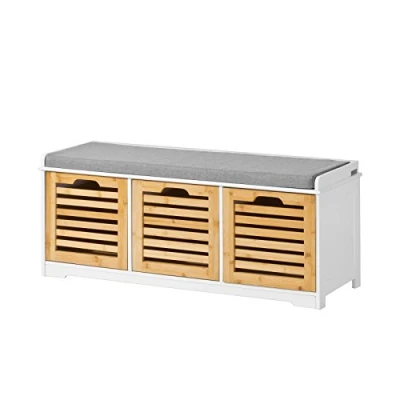 Afbeelding van SoBuy® FSR23 WN Opbergbank met gevoerd kussen en 3 kubussen, halmeubel, schoenenkast, comfortabele opbergkast