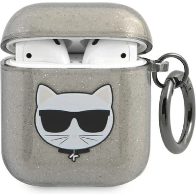 Afbeelding van Karl Lagerfeld KLA2UCHGK AirPods 1/2 cover zwart/zwart Glitter Choupette