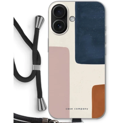 Afbeelding van Case Company® hoesje met Koord geschikt voor iPhone 16 Geo #5 Telefoonhoesje Zwart Bescherming aan alle Kanten en Over de Schermrand