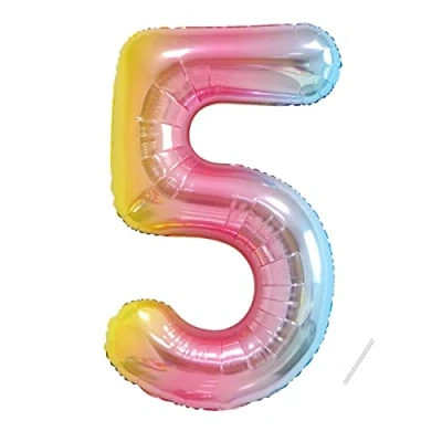 Afbeelding van Maclunar Verjaardagsballon cijfer 5, maat XXL, aluminium, kinderverjaardagsdecoratie, regenboog, 101 cm, heliumverjaardagsdecoratie