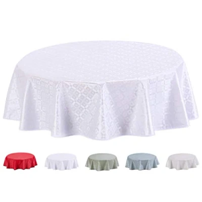 Afbeelding van Wasdoek tafelkleed afwasbaar rond reliëf 155cm wit