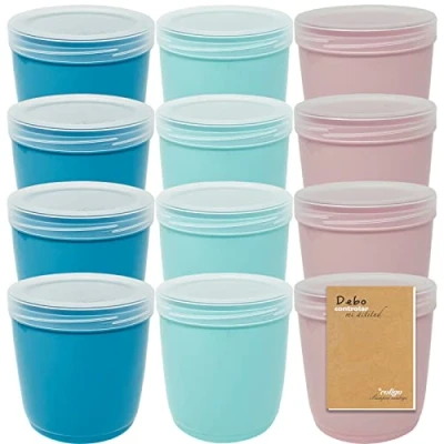 Afbeelding van Codil 12 x 0,5 l grote herbruikbare vershouddozen van kunststof met deksel voor vaatwasser, vriezer en magnetron, BPA vrij, rond, l, roze/groen/blauw