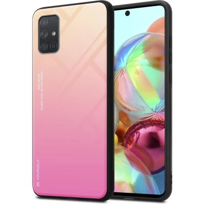Afbeelding van Cadorabo Hoesje geschikt voor Samsung Galaxy A71 4G in GEEL ROZE Tweekleurige beschermhoes van TPU silicone Case Cover en achterzijde gehard glas