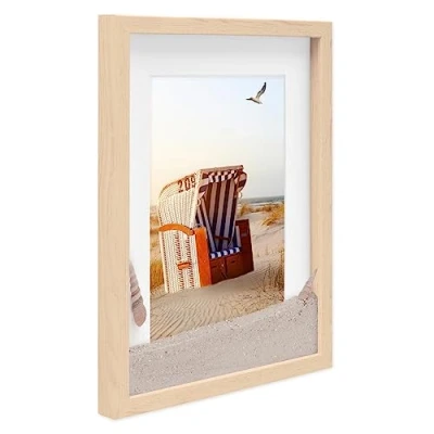 Afbeelding van 3D fotolijst diep objectframe 30x40 cm natuurlijk grenen voor het vullen van objecten met passe partout modern