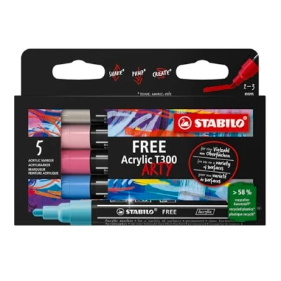 Afbeelding van STABILO FREE Acryl Marker T300 Ronde Punt 2 3 mm Set Candy Met 5 Verschillende Kleuren