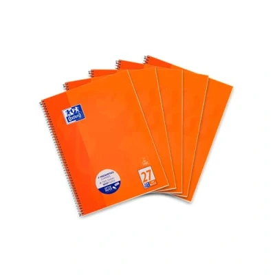 Afbeelding van Oxford Notitieblok A4, gelinieerd, 80 vellen, geperforeerd, oranje, 5 stuks