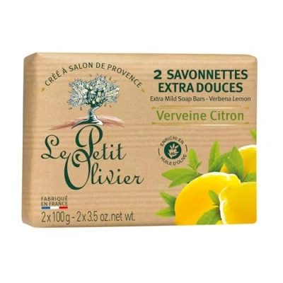 Afbeelding van Le Petit Olivier 2 extra zachte zeep citroenkruid kraftpapier x 100 g