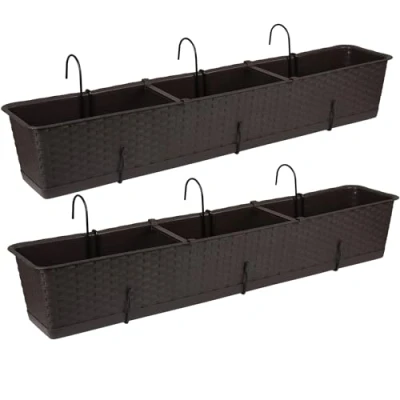 Afbeelding van Tymar Set van 2 balkonbakken met standaard Kunststof Rotan Bruin 80 cm