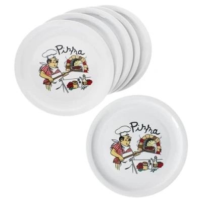 Afbeelding van MamboCat Luigi Set van 6 pizzaplaat I Ø 30,5 cm voor personen Grote witte pizzaborden porselein met pizzabakkersmotief pizza of het serveren platte borden