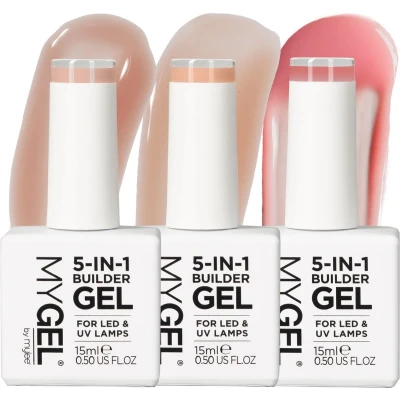 Afbeelding van Mylee 5 in 1 Builder Versterkende Gel Trio 3x15ml [Au Naturel] UV/LED Nagellak Voor Harde Sterke Nageltips &amp; Verlengingen, Nail Art Decoraties, Stickers Juwelen, Professionele Manicure Herstellen