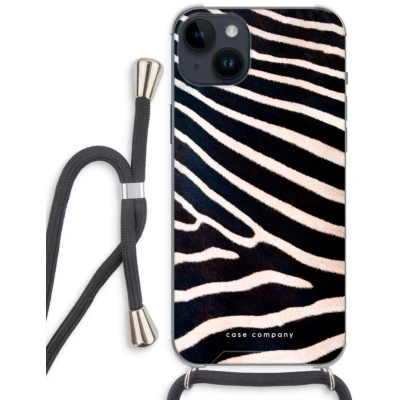 Afbeelding van Case Company® hoesje met Koord geschikt voor iPhone 14 Plus Zebra Telefoonhoesje Zwart Extra Bescherming aan alle Kanten en Over de Schermrand