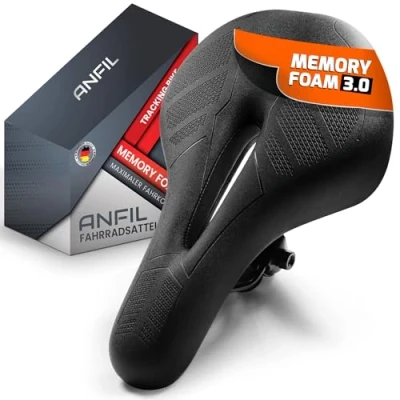 Afbeelding van ANFIL® Selle de vélo Confort conduite maximal ergonomique Avec mousse à mémoire forme 3.0 Pour homme et femme Confortable douce répartition optimisée la