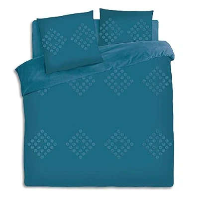 Afbeelding van Atmosphera Beddengoedset voor tweepersoonsbed, 260 x 240 cm, dekbedovertrek met 2 kussenslopen, gewassen katoen, blauw, getuft