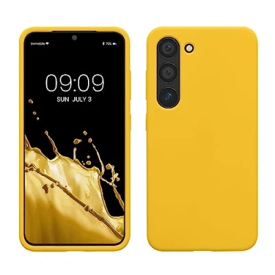 Afbeelding van kwmobile telefoonhoesje geschikt voor Samsung Galaxy S23 Hoesje met siliconen coating Smartphone case in stralend geel